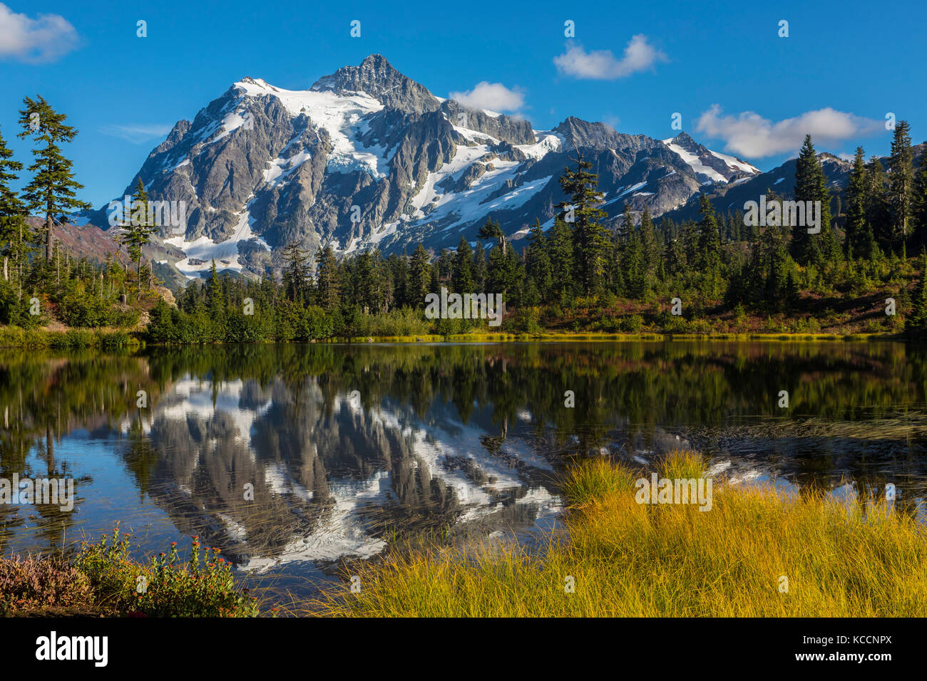 Mount Shuksan reflektiert in Bild See im North Cascades, Mount Baker Wilderness, Washington, USA. Stockfoto