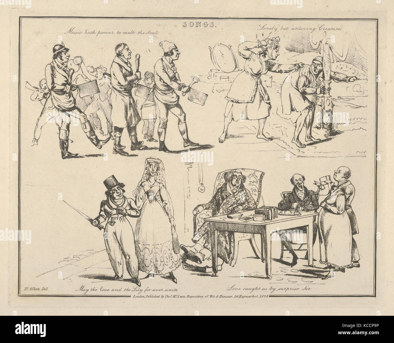 Lieder: "Musik hat die Macht, die Seele zu schmelzen ...', Henry Thomas Alken, 1822 Stockfoto