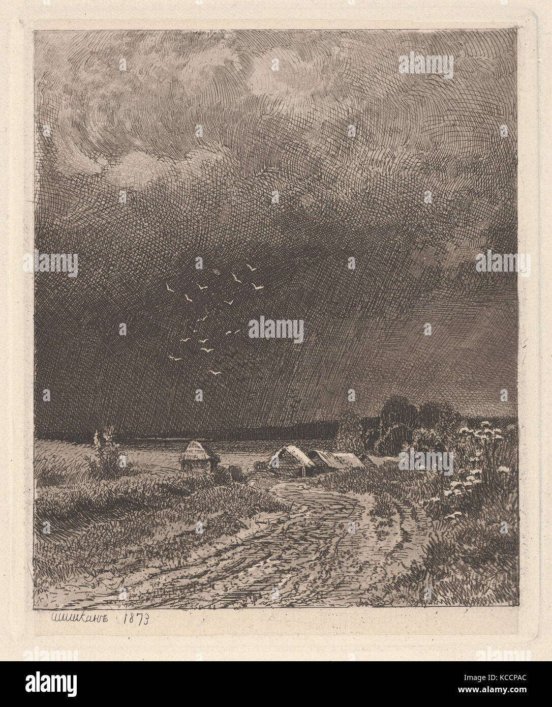 Vor dem Sturm, 1873, Radierung, Platte: 5 1/16 x 4 1/8 in. (12,8 x 10,5 cm), Drucke, Iwan Iwanowitsch Shishkin (Yelabuga 1832 - 1898 Stockfoto