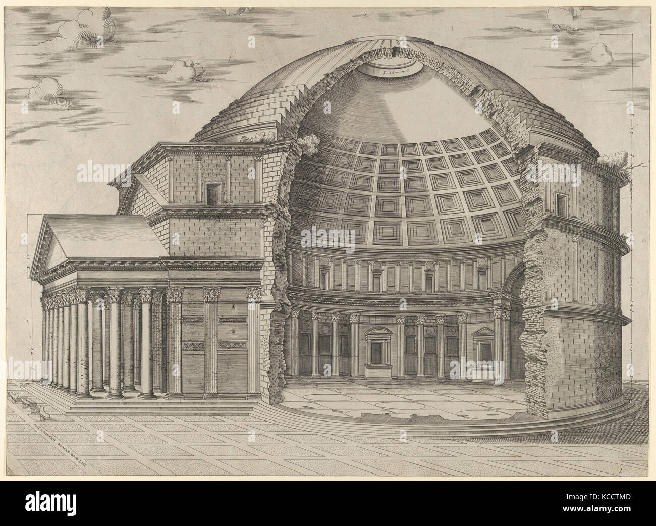 Wiederaufbau des Pantheon in Rom, von der Seite gesehen, und schneiden Sie den Innenraum zu offenbaren, Anonym, 1553 Stockfoto