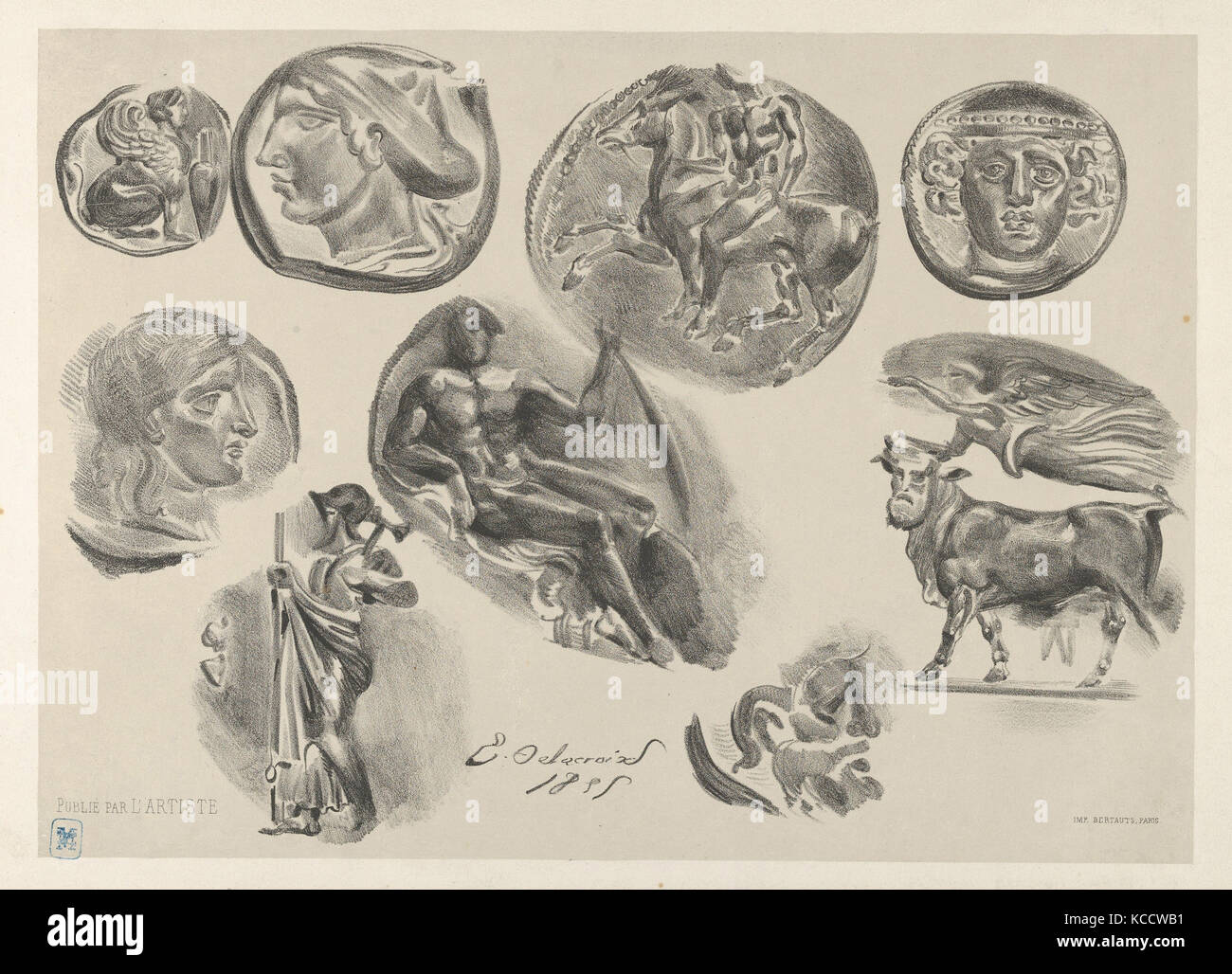 Blatt 9 Antike Münzen, Eugène Delacroix, 1825 Stockfoto