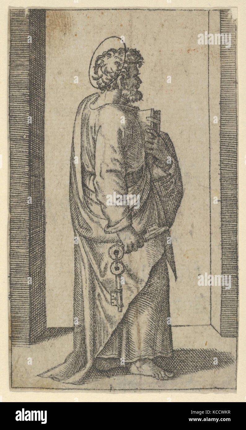 Saint Peter, Schlüssel in der Rechten, ein Buch in der Linken, nach rechts, aus der Serie "piccoli Santi" (kleine Heiligen Stockfoto