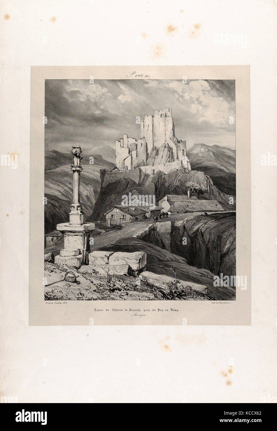 Zeichnungen und Drucke, Ausdrucken, die bouzols Burgruine in der Nähe von Puy-en-Delay, Voyages pittoresques et romantiques dans l'ancienne Stockfoto