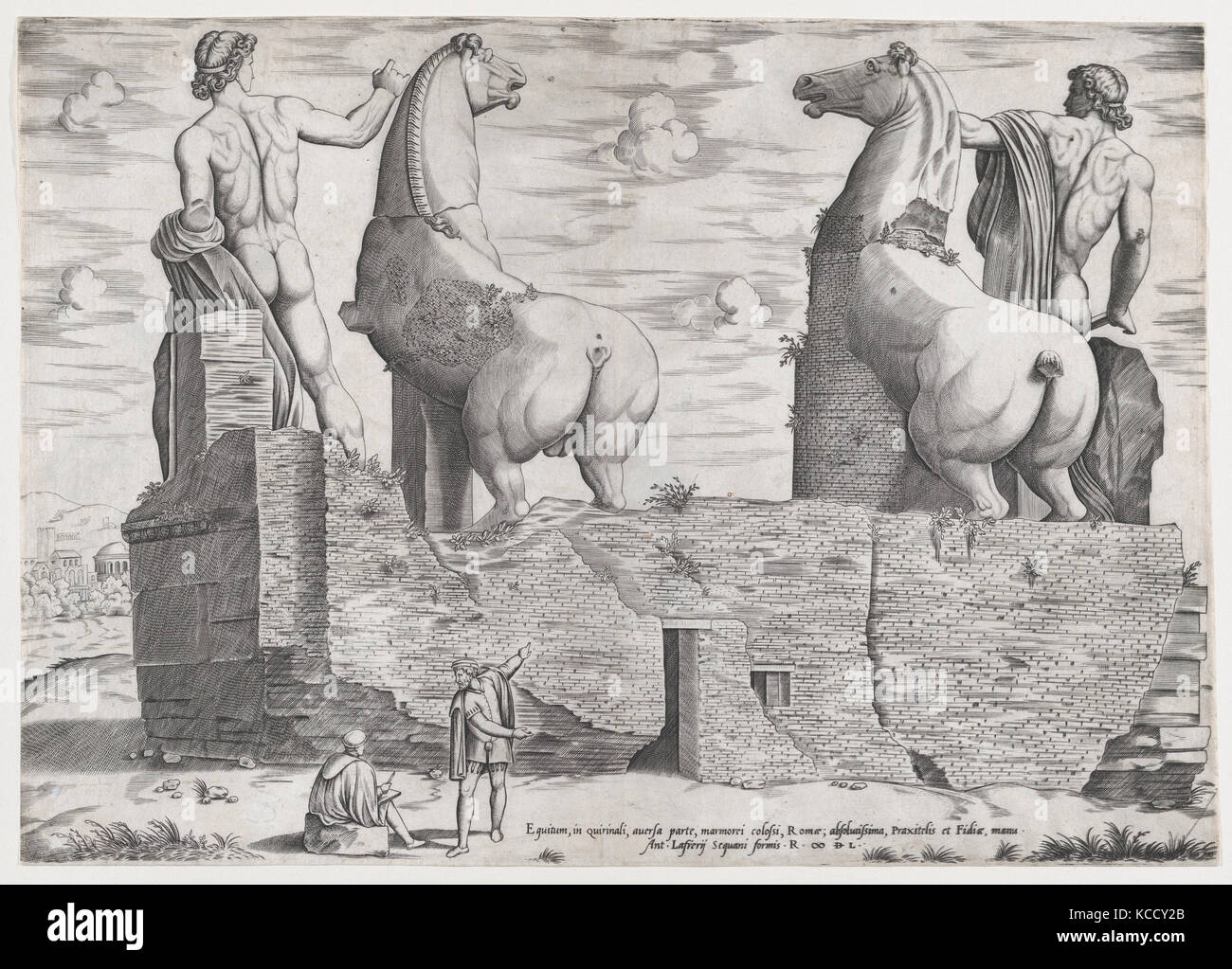 Blick auf die Rückseite der Statuen der Dioskuren auf dem Quirinal, Anonym, 1550 Stockfoto