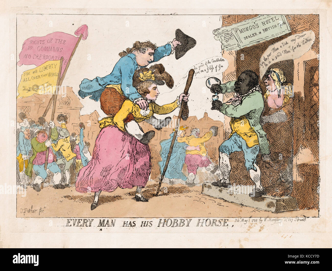 Zeichnungen und Drucke, Drucken, jeder Mensch hat sein Hobby Horse, Künstler, Verleger, Charles James Fox, Thomas Rowlandson Stockfoto