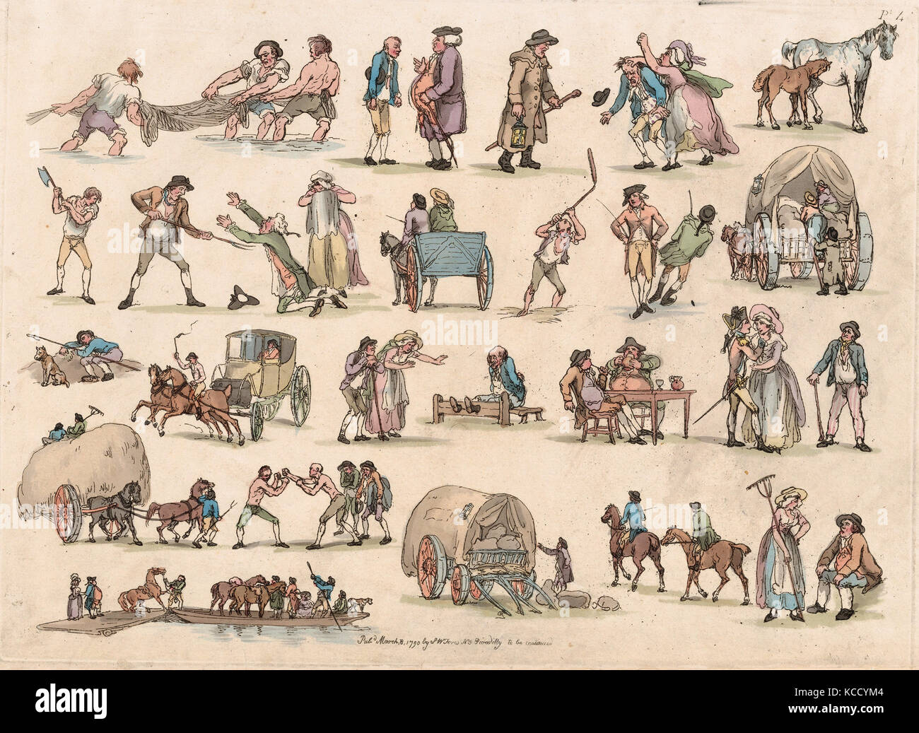 Zeichnungen und Drucke, Drucken, Konturen der Figuren, Tiere und Wagen, umreißt, Künstler, Thomas Rowlandson, Britischen, London Stockfoto