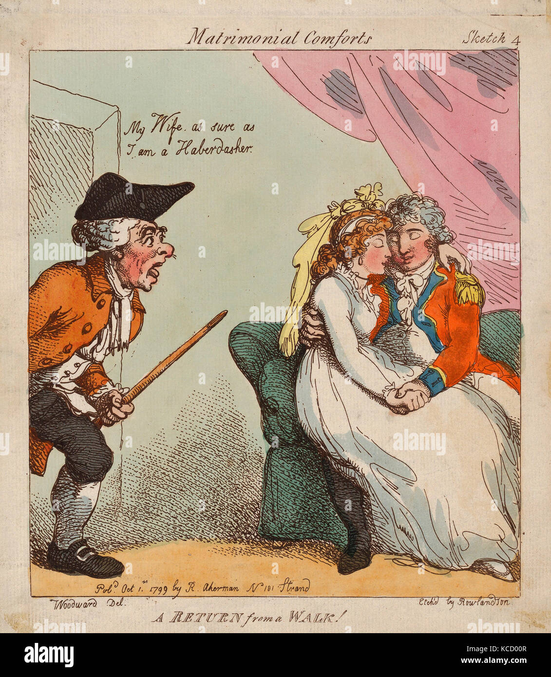 Zeichnungen und Drucke, Drucken, eine Rückkehr von einem Spaziergang, Doppelzimmer Komfort, Künstler, Verleger, Künstler, Nach, Thomas Rowlandson Stockfoto