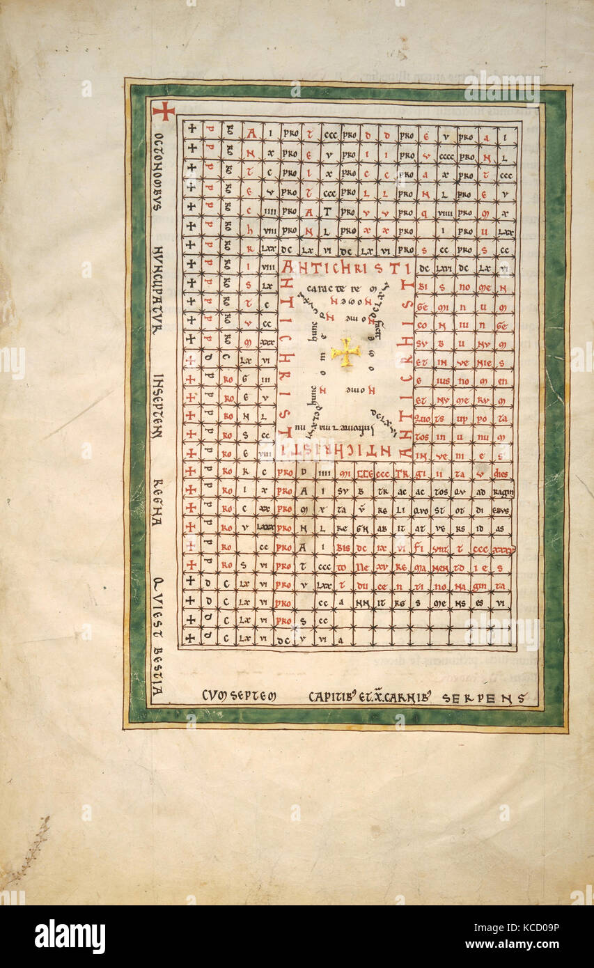 Blatt aus einem Beatus Manuskript: Tabelle der Antichrist, Ca. 1180 Stockfoto