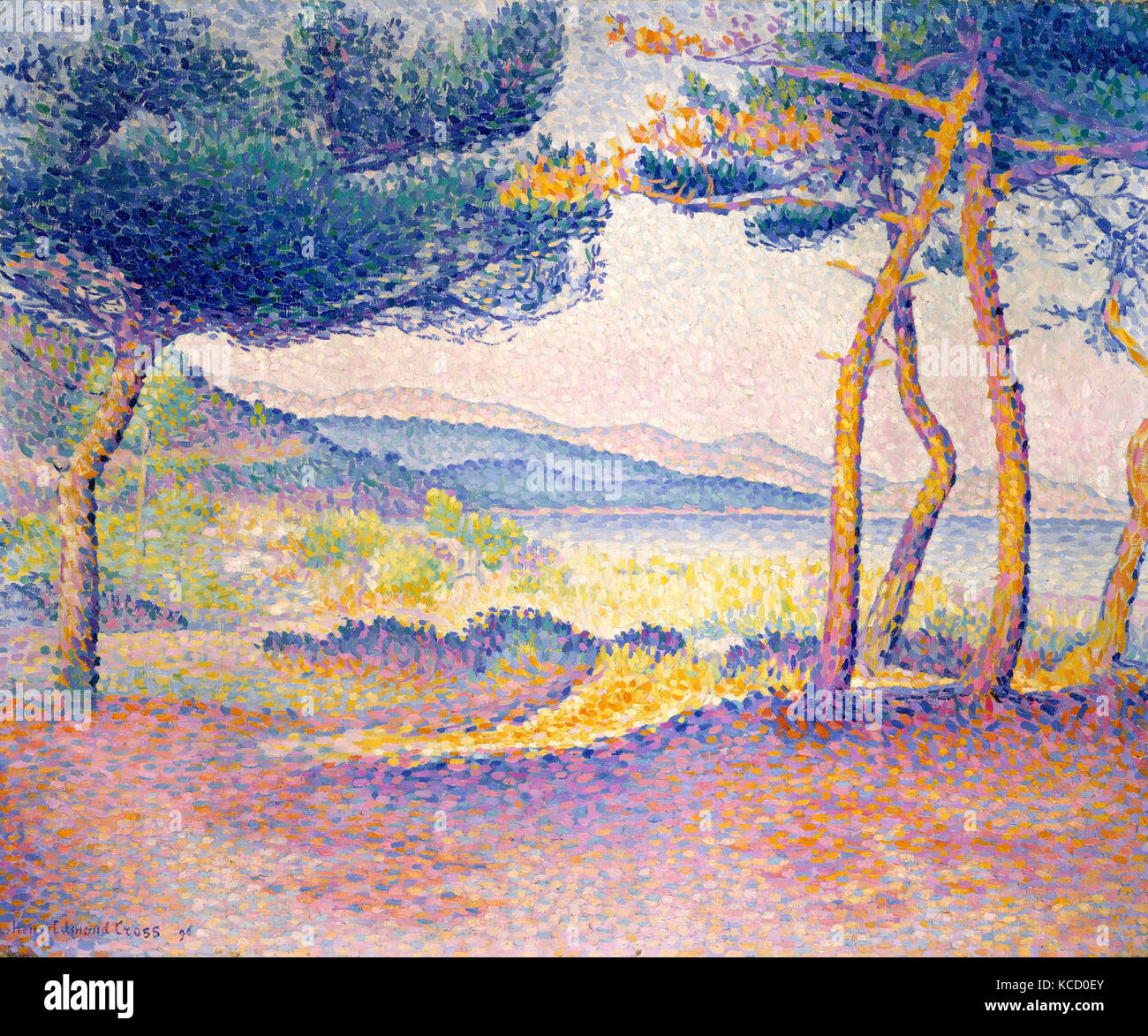 Pinien entlang der Ufer, 1896, Öl auf Leinwand, 21 1/4 x 25 3/4 in. (54 x 65,4 cm), Gemälde, Henri-Edmond Cross (henri-edmond Stockfoto