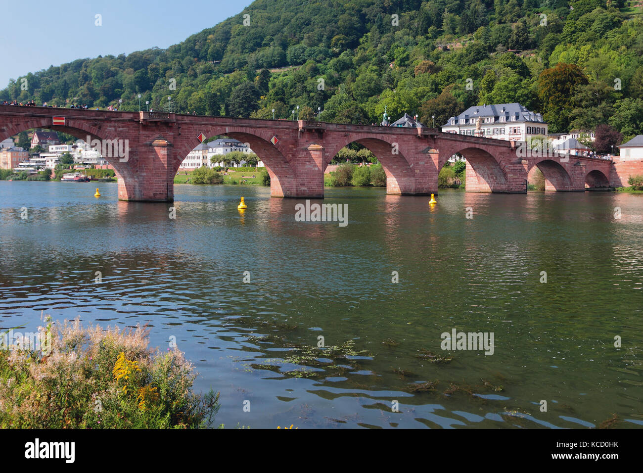 Neckar und Steinbrücke. Heidelberg, Deutschland Stockfoto