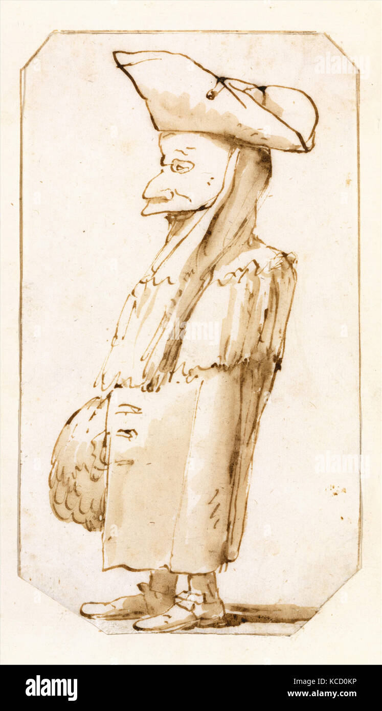 Karikatur von einem Mann in einer Maske und einem Tricorne, stehend im Profil nach links, Giovanni Battista Tiepolo, 1760 Stockfoto