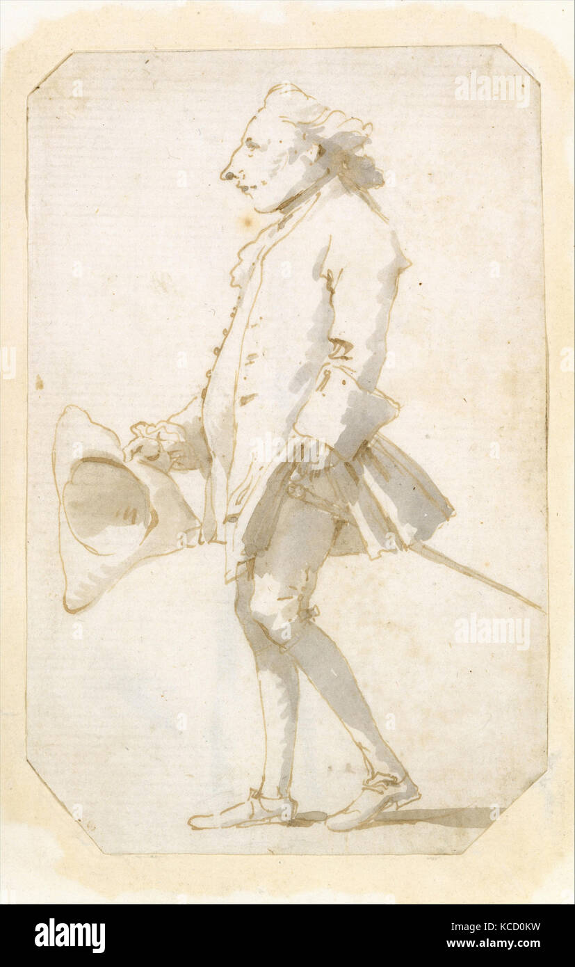 Karikatur von einem Mann mit einem Tricorne, Wandern nach Links, Giovanni Battista Tiepolo, Ca. 1740 - 45 Stockfoto