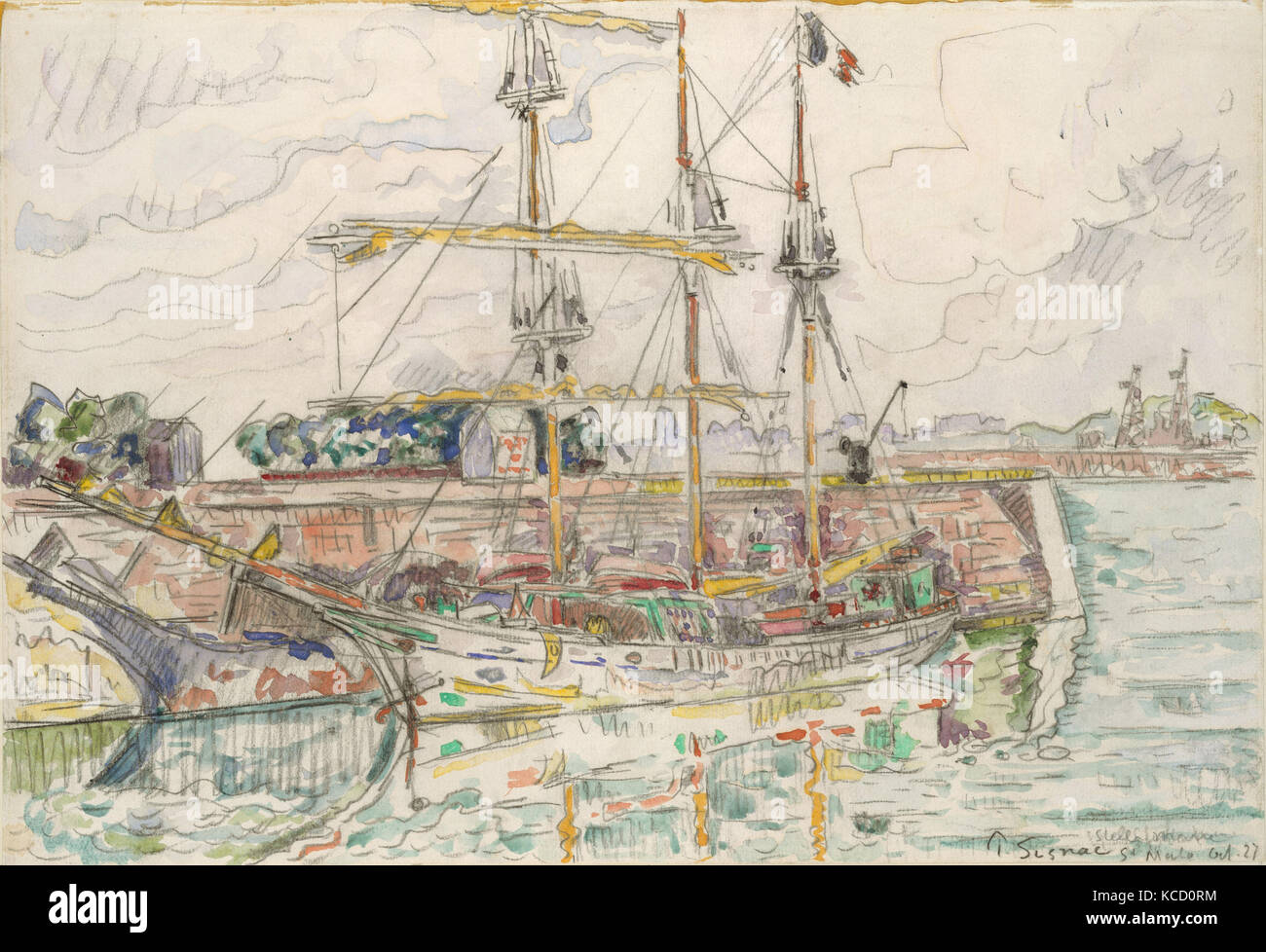 Docks bei Saint Malo, 1927, Aquarell über Graphit, 11 7/8x 17 5/16 in. (30,1 x 43,9 cm), Zeichnungen, Paul Signac (Französisch, Paris Stockfoto