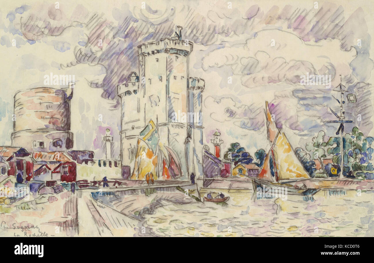 La Rochelle, Ca. 1920 - 28, Schwarze Kreide und Aquarell, 10 1/8 x 15 13/16-in. (25,7 x 40,2 cm), Zeichnungen, Paul Signac (Französisch Stockfoto