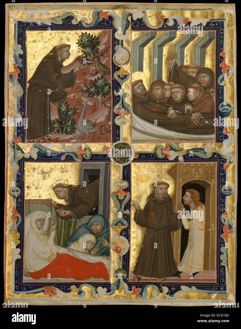 Manuskript Blätter mit Szenen aus dem Leben des Heiligen Franziskus von Assisi, Ca. 1320 - 42 Stockfoto