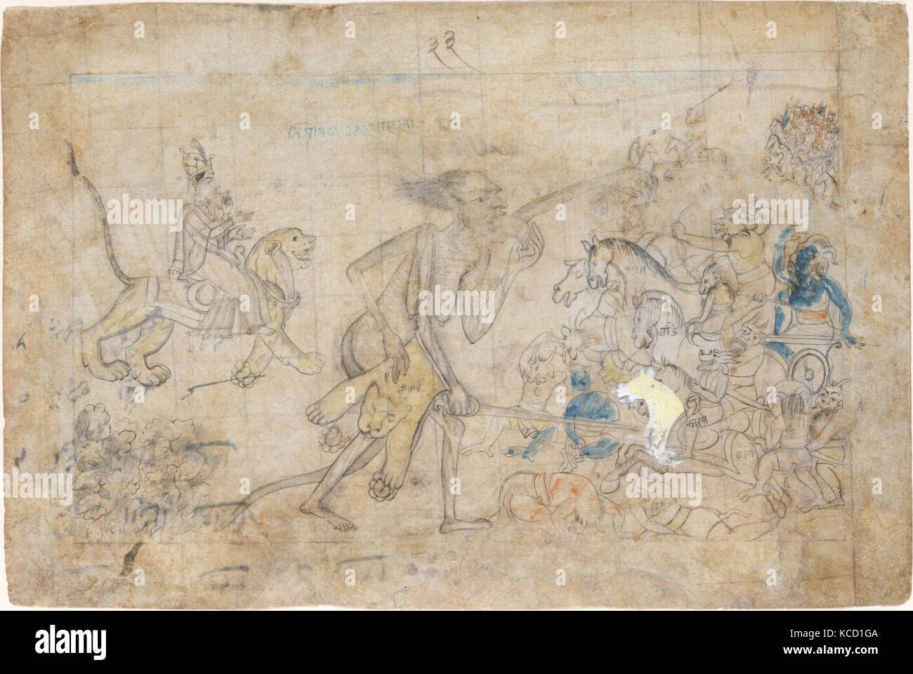 Durga und Kali Ansatz den Versammelten Armeen von Chanda und Munda: Szene aus dem Devi Mahatmya, Ca. 1780 Stockfoto