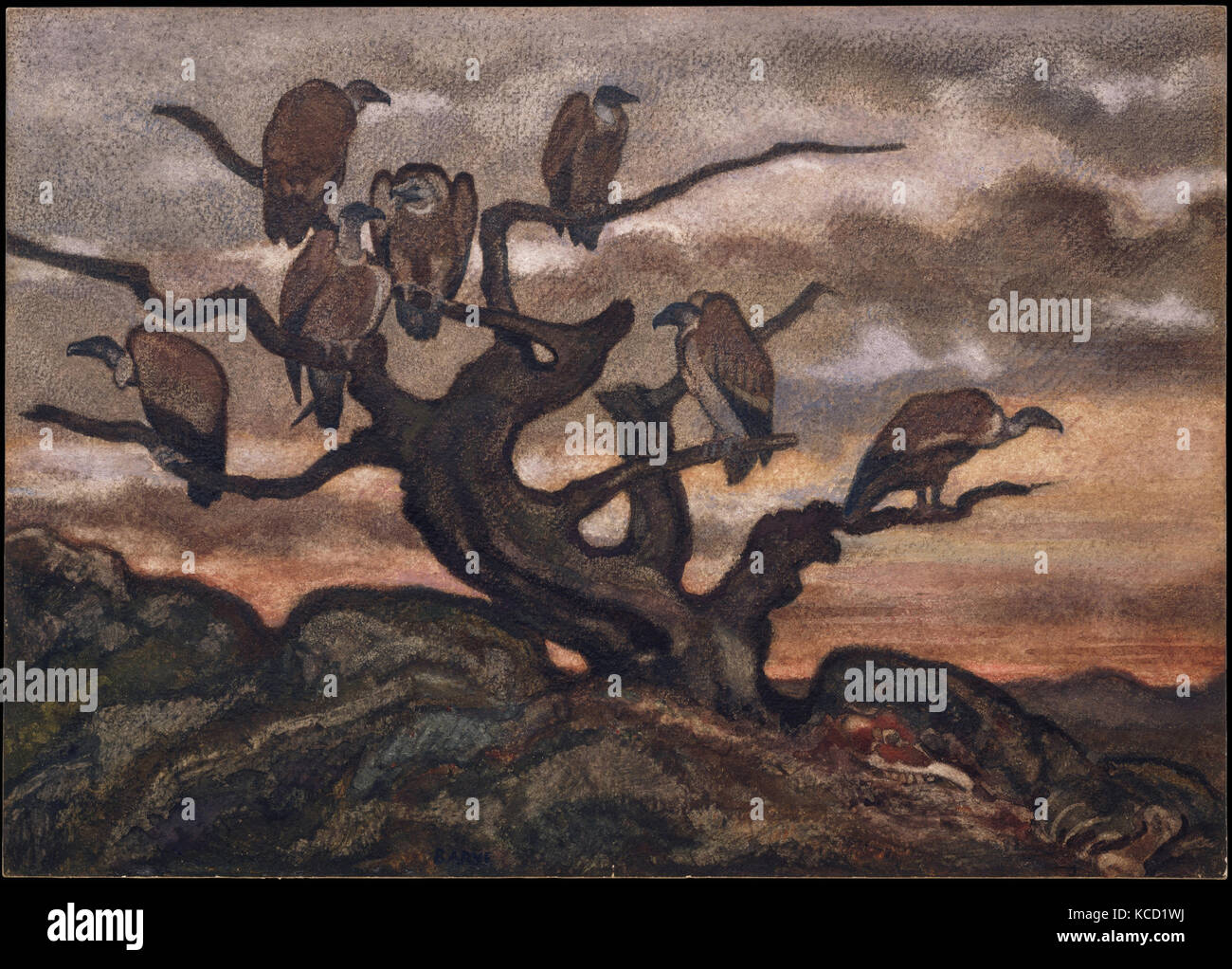 Geier auf einem Baum, 1810-75, Aquarell auf Papier webten, Blatt: 10 11/16 x 15 1/8 in. (27,1 x 38,4 cm), Zeichnungen, Antoine-Louis Stockfoto