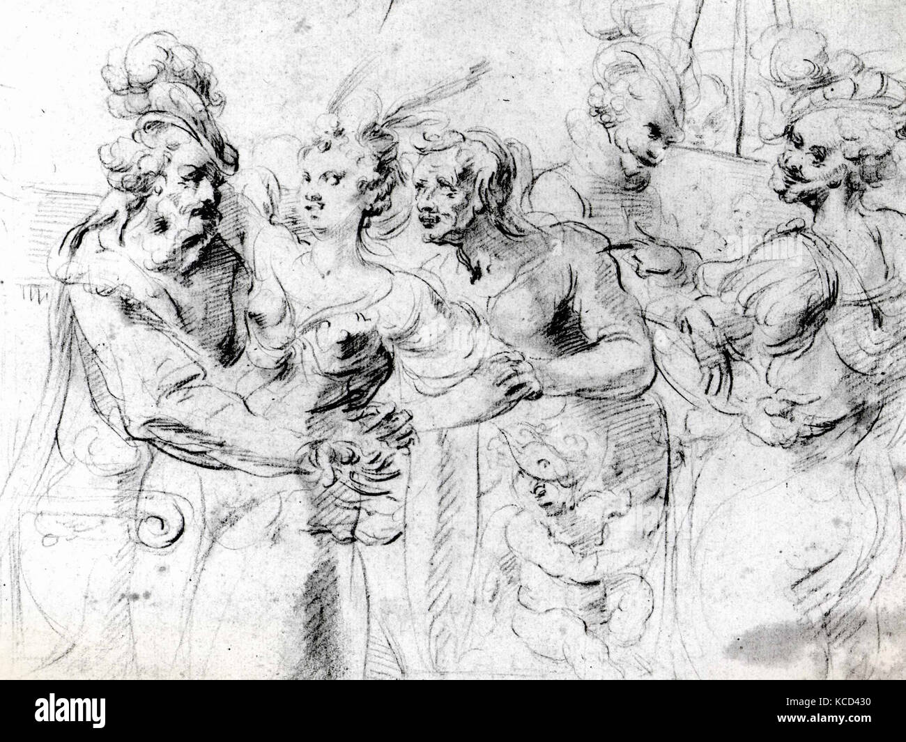 Die Procuress, Ca. 1620s, schwarze Kreide auf festem Papier., 7 7/8 x 10 5/16 in. (20 x 26,2 cm), Zeichnungen, Georges Tann (Französisch Stockfoto
