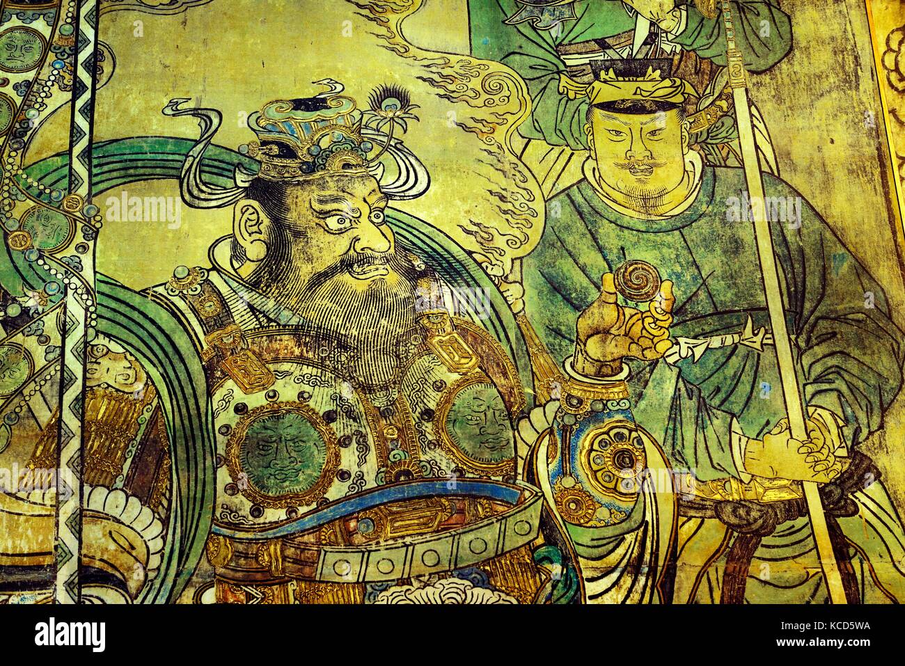 Yuan Dynastie. Detail der Taoistische Gottheiten Besuchen Sie die Himmlischen würdig der ursprünglichen Anfang. Wandbild aus reiner Trinity Hall, Yongle Palast, Shanxi, China Stockfoto