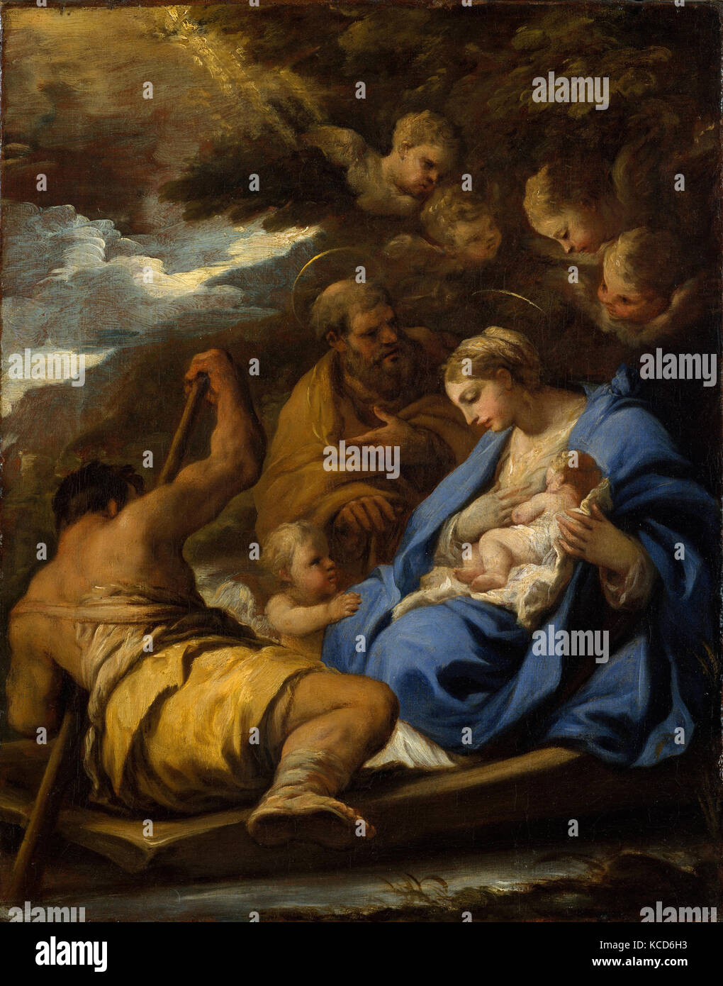 Die Flucht nach Ägypten, Öl auf Leinwand, 24 1/4 x 19 1/4 in. (61,5 x 48,9 cm), Gemälde, Luca Giordano (Italien, Neapel 1634 - 1705 Stockfoto