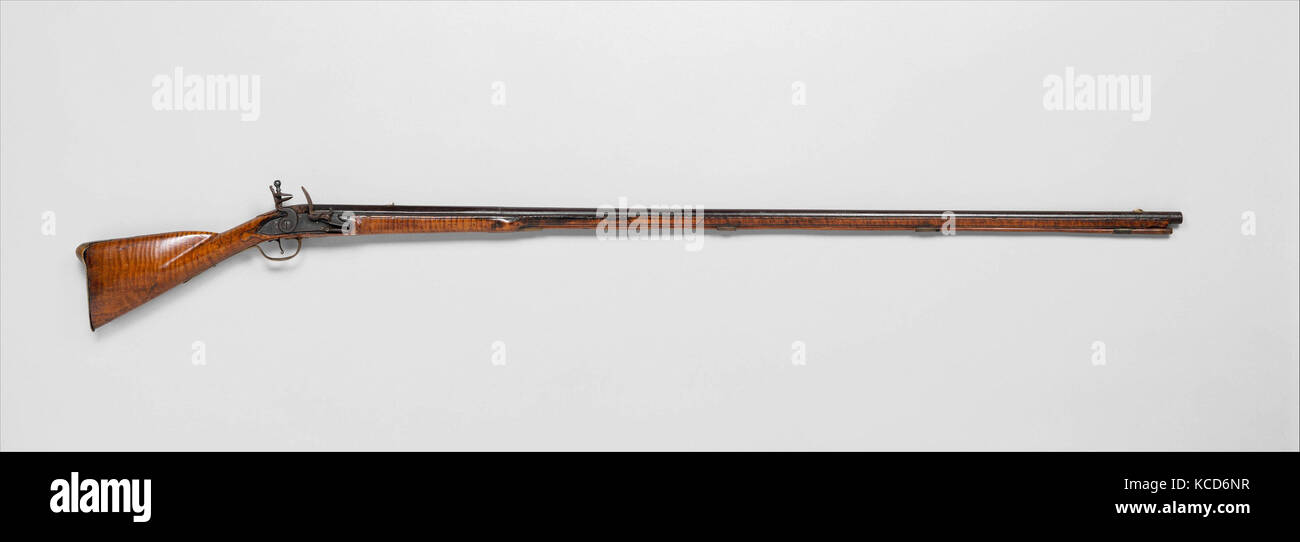 Flintlock Gewehr, Ca. 1740-50, Amerikanische; Lock, Französisch, Stahl, Messing, Holz (Tiger maple), L. 77 1/4 in. (196.2 cm); L. von Zylinder 60 Stockfoto