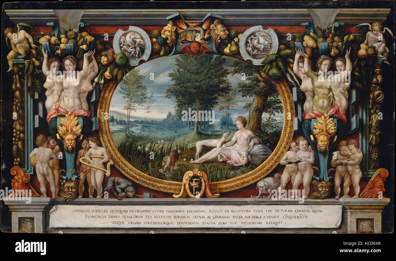 Die Nymphe von Fontainebleau, Öl auf Holz, 26 x 47 cm. (66 x 121,3 cm), Gemälde, Französisch (Fontainebleau) Maler Stockfoto