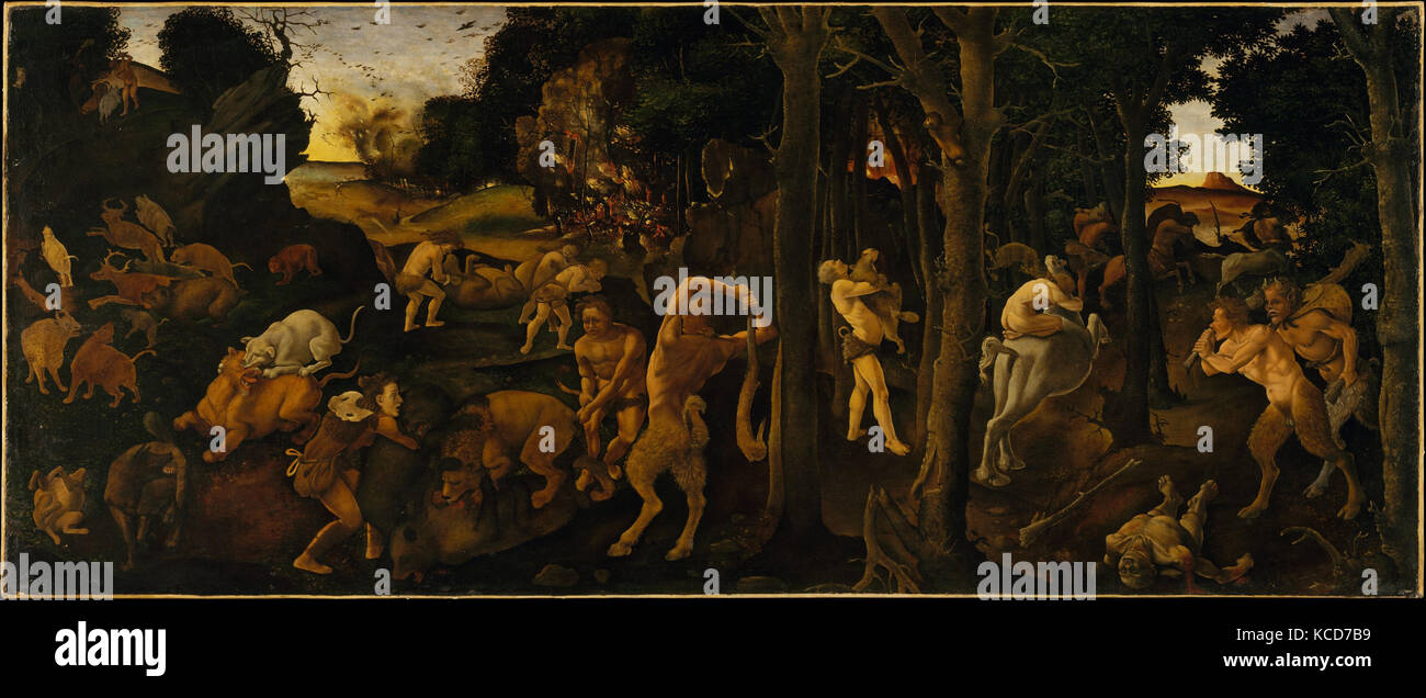 Einer Jagdszene, Ca. 1494-1500, Tempera und Öl auf Masonite, 27 3/4 x 66 3/4 in. (70,5 x 169,5 cm), Gemälde, Piero Stockfoto
