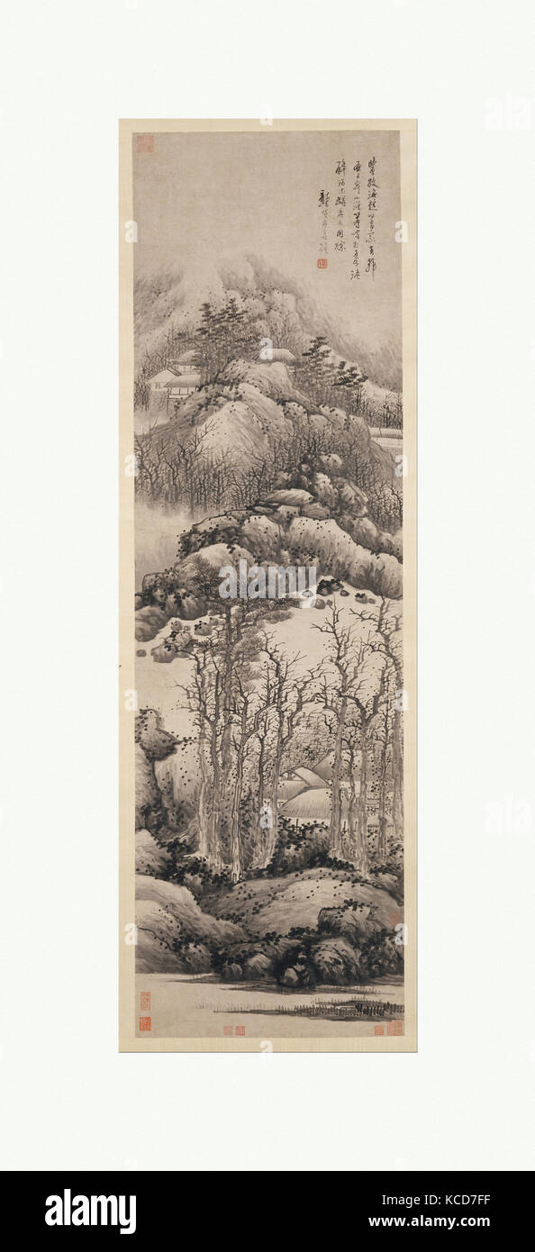 清 龔賢 冬景山水圖 軸 紙本, winterliche Berge, Gong Xian, datable Ca. 1679 - 89 Stockfoto