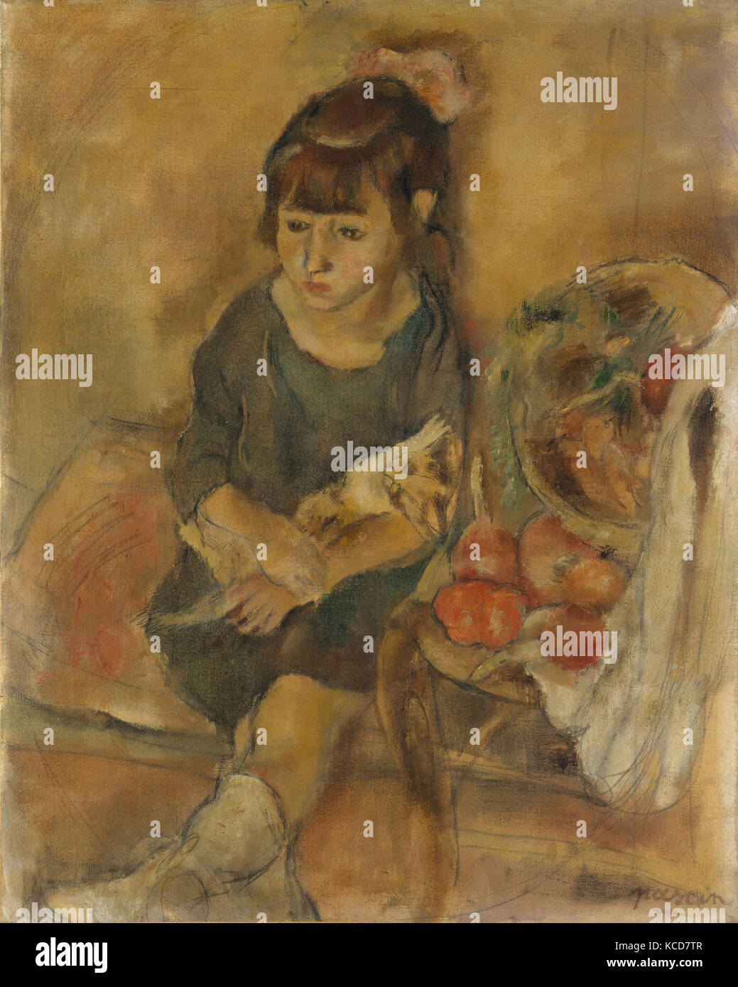 Mädchen mit einem Kätzchen, Ca. 1926, Öl und Kohle auf Leinwand, 31 5/8 x 25 1/4 in. (80,3 x 64,1 cm), Gemälde, Jules Pascin Stockfoto