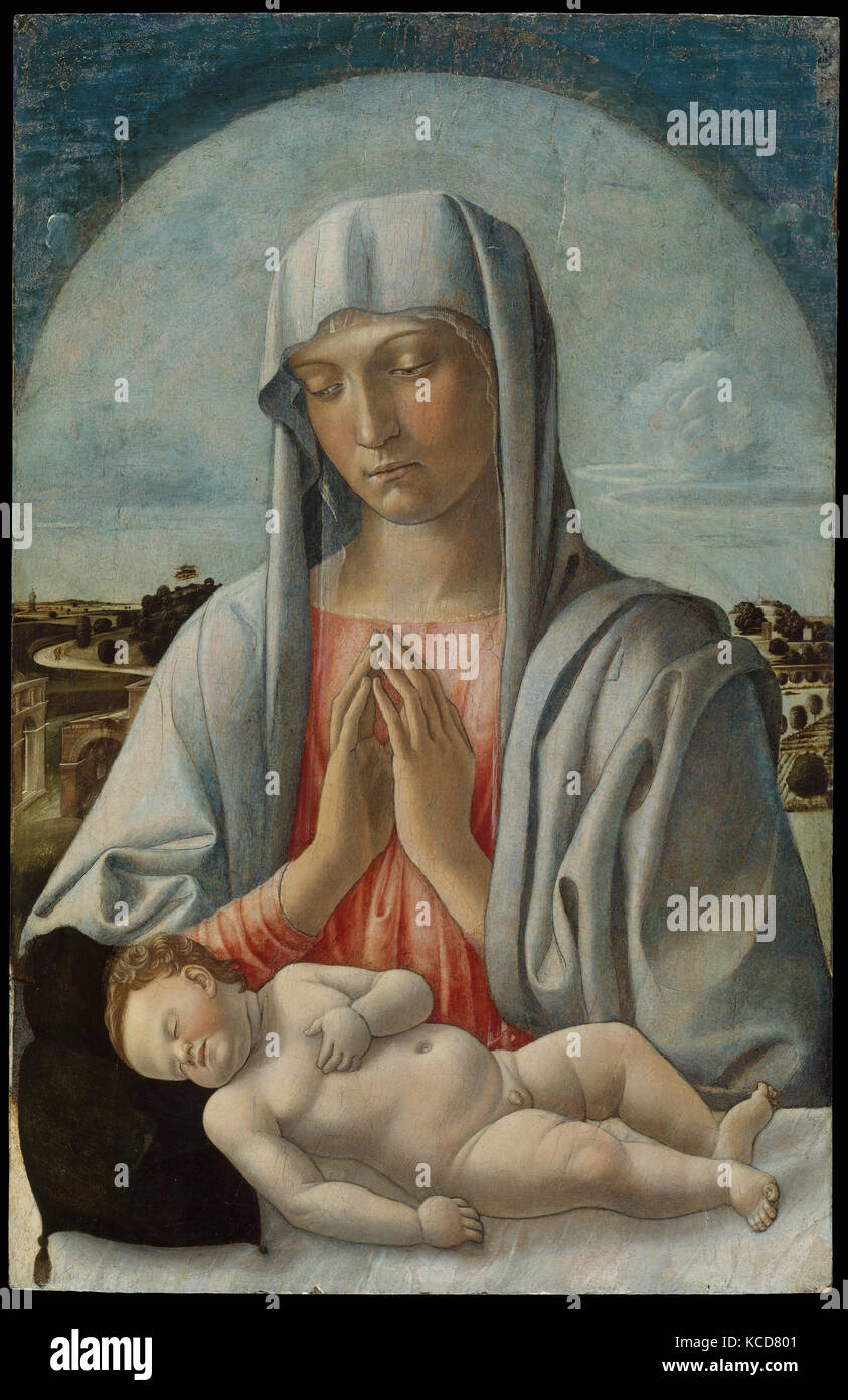 Madonna, den anzubeten, den schlafenden Kind, Giovanni Bellini, Anfang 1460 s Stockfoto