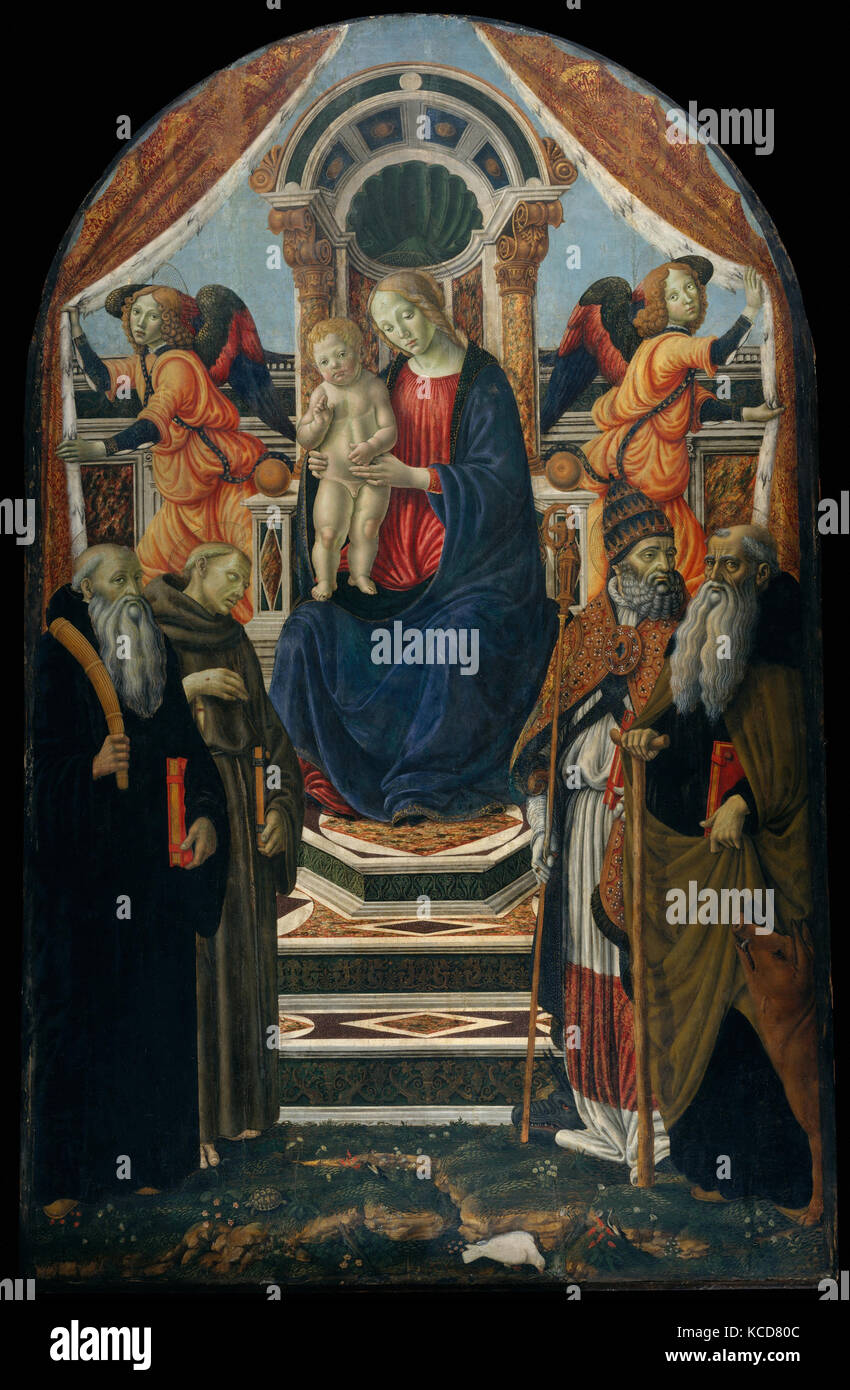Madonna mit Kind auf dem Thron mit Heiligen und Engel, Francesco Botticini Stockfoto