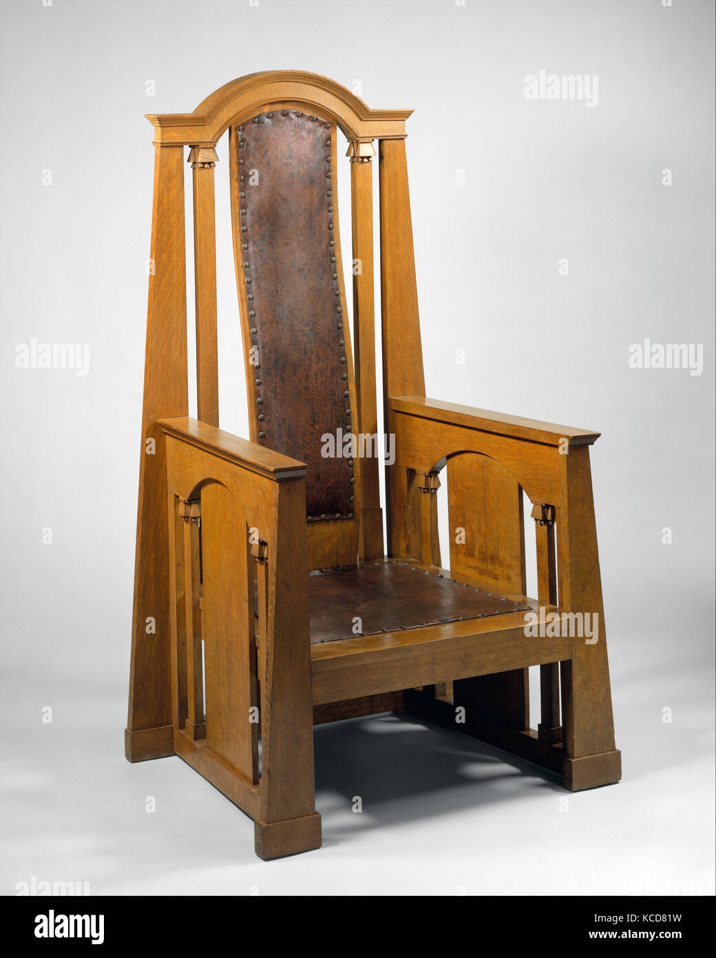 Sessel, Ca. 1914 in Wisconsin, USA, US-amerikanischen, Eiche, Leder, 59 1/4 x 33 x 26 cm. (150,5 x 83,8 x 67 cm Stockfoto