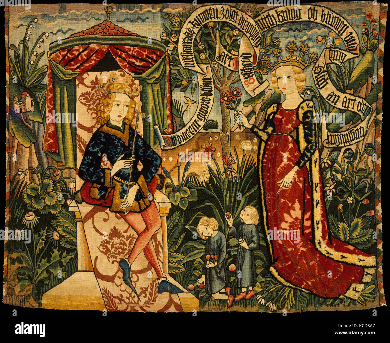 Zwei Rätsel der Königin von Saba, Ca. 1490-1500, in Straßburg, Obere Rheinland, Deutschland, Obere Rheinischen, Bettwäsche Warp; Wolle Stockfoto