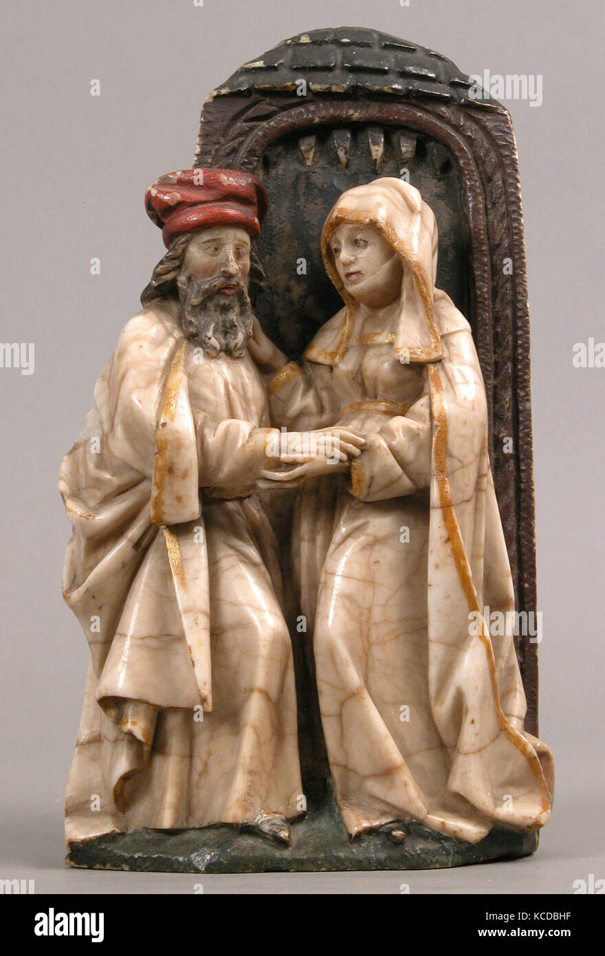 St. Anna und St. Joachim, Ca. 1430-50, in der Nähe von Ulm (?), Deutschland, Deutsche, Alabaster, farbfassung, Gesamt: 9 x 5 1. Stockfoto