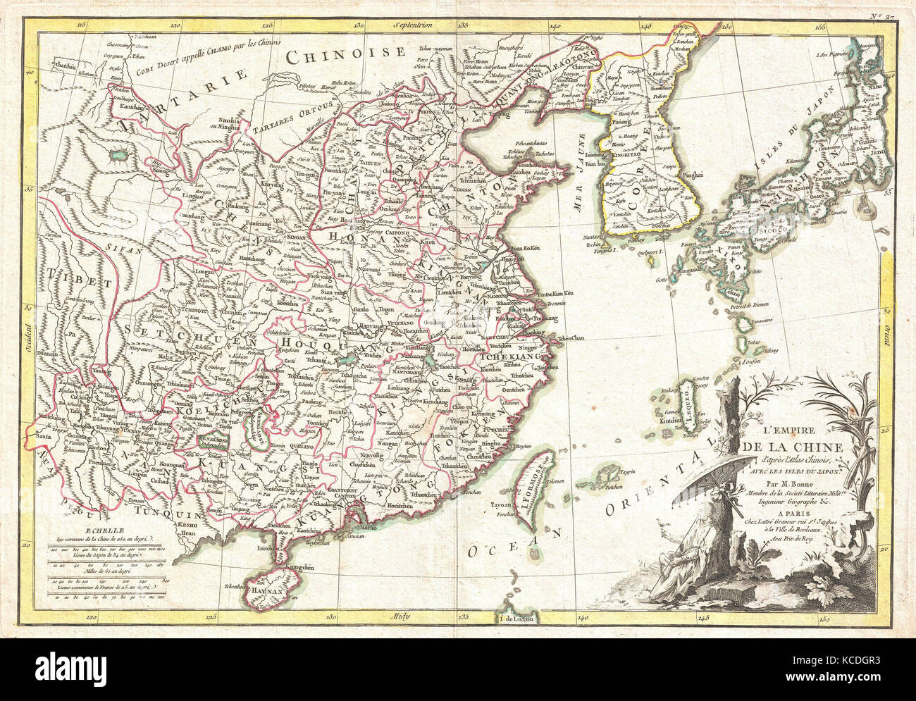 1770, Bonne Karte von China, Korea, Japan und Formosa, Rigobert Bonne 1727 - 1794 Stockfoto