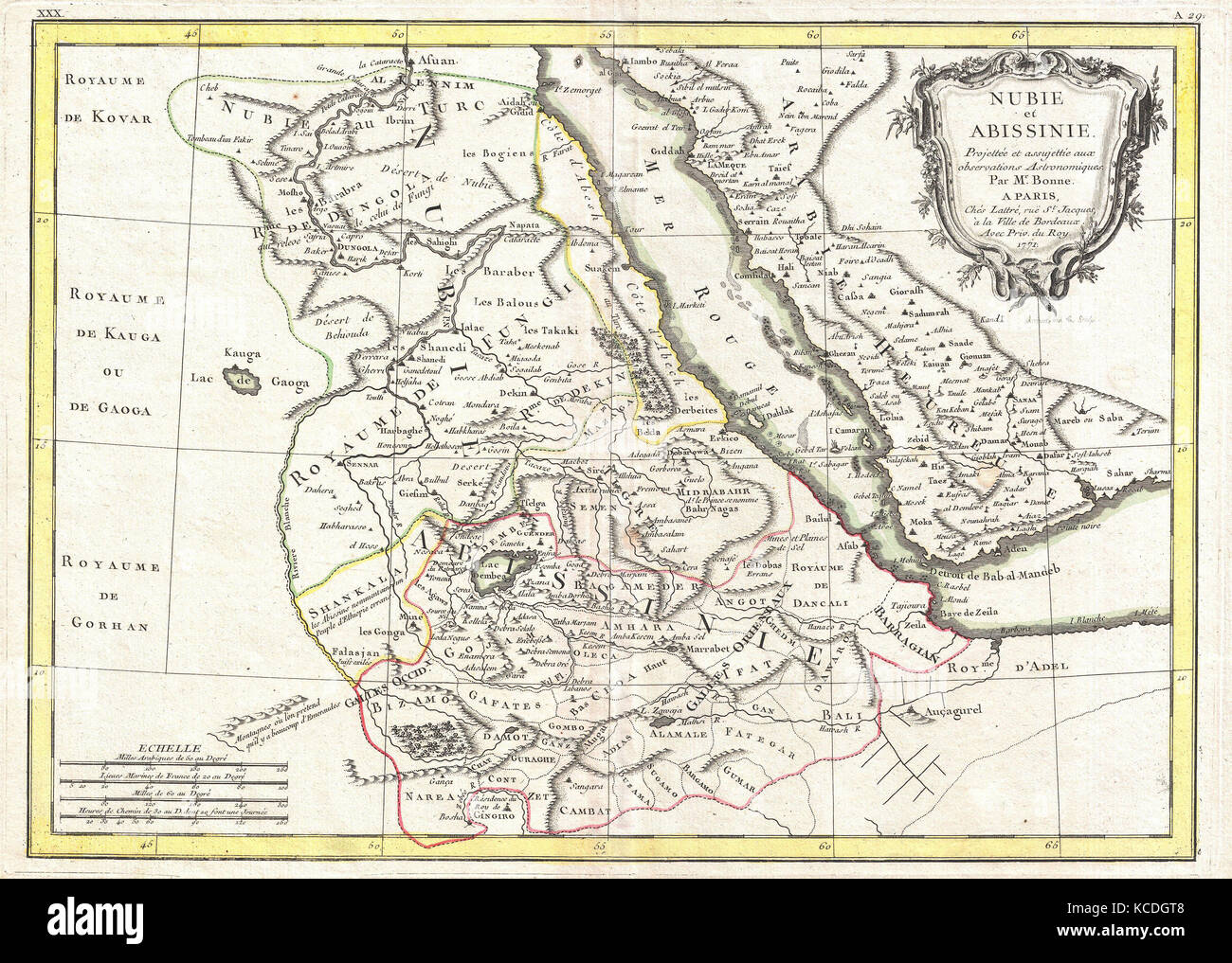 1771, Bonne Karte von Abessinien, Äthiopien, Sudan und das Rote Meer