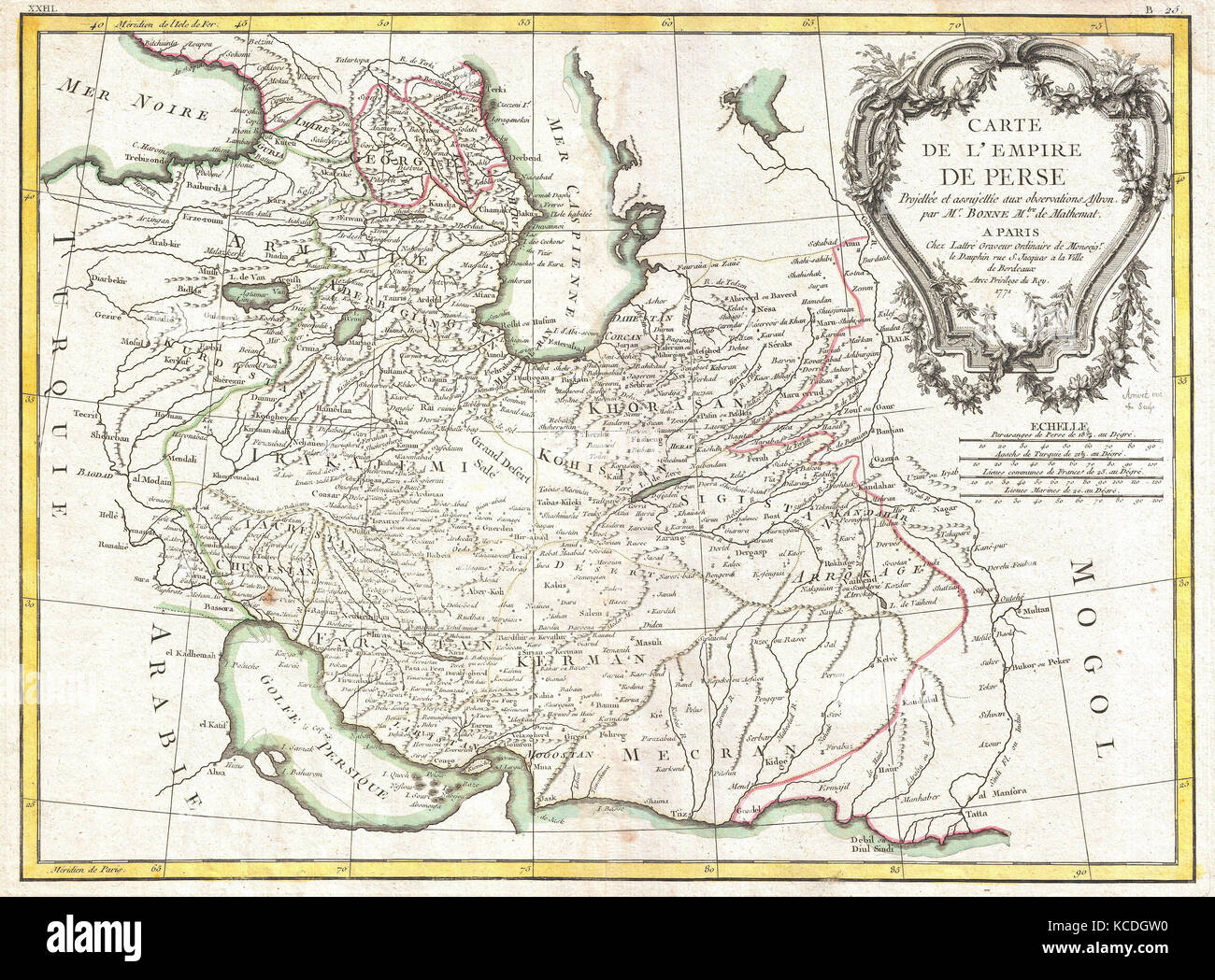 1771, Bonne Karte von Persien, Irak, Iran, Afghanistan, Rigobert Bonne 1727 - 1794 Stockfoto