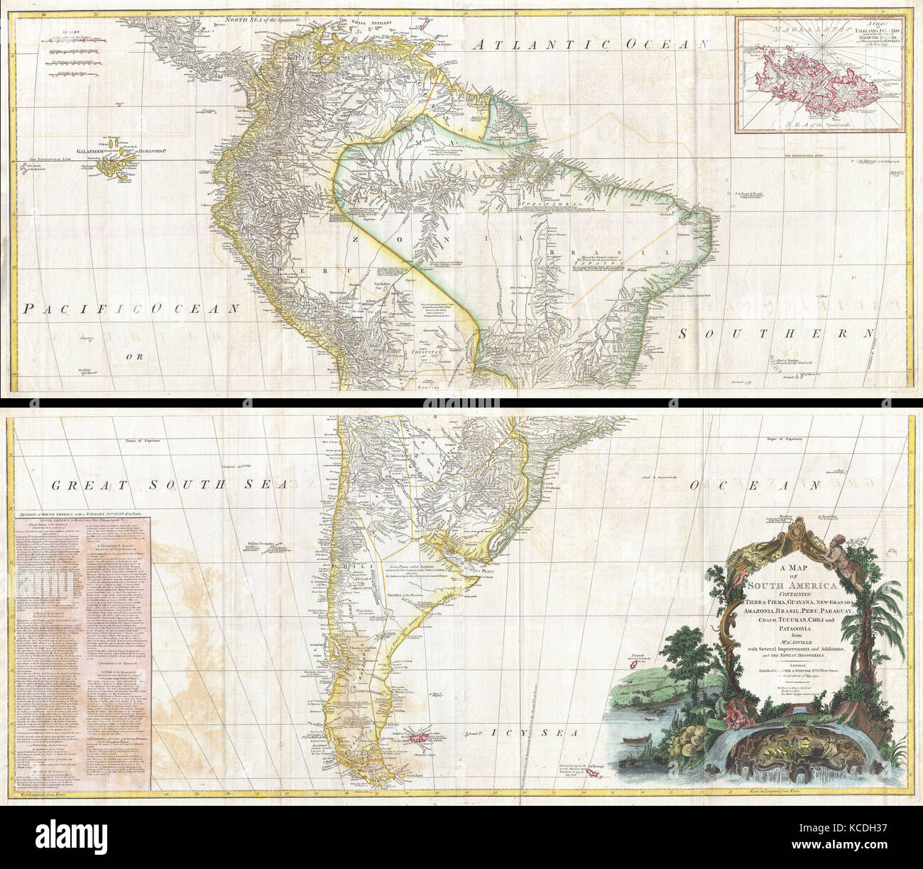 1795, D'Anville Landkarte von Südamerika Stockfoto