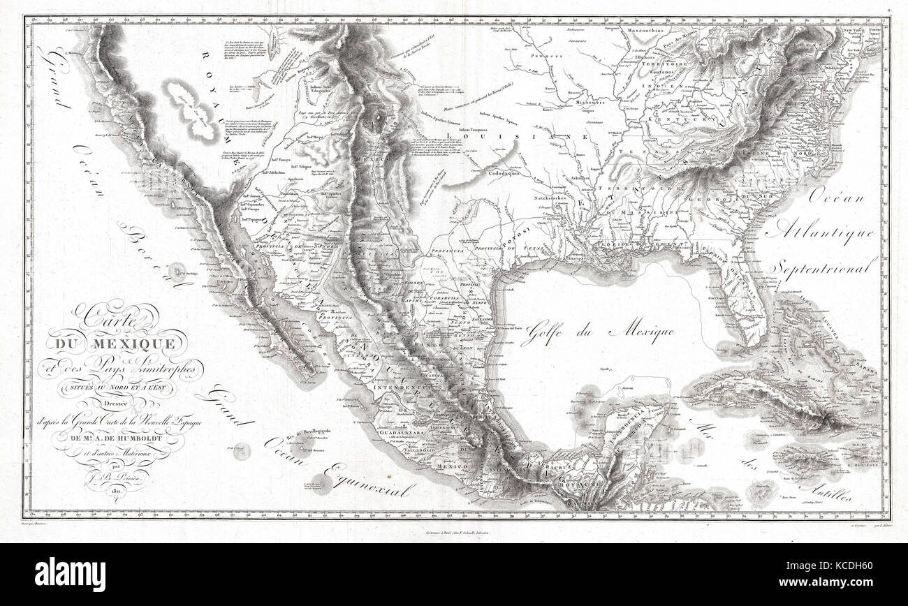 1811, Humboldt Karte von Mexiko, Texas, Louisiana, Florida