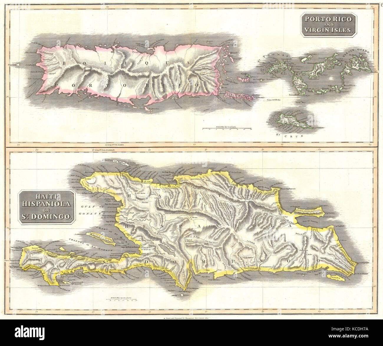 1815, Thomson Karte von Puerto Rico, Jungferninseln, Haiti, der Dominikanischen Republik, John Thomson, 1777 - 1840 Stockfoto