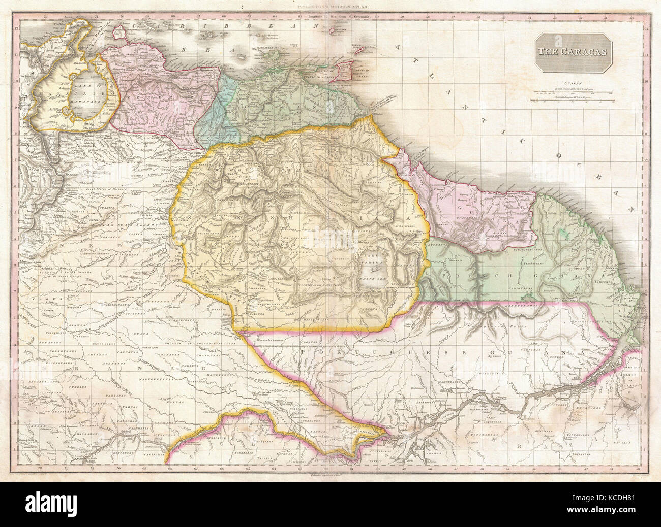 1818, Pinkerton Karte des nordöstlichen Südamerika, Venezuela, Guyana, Surinam, John Pinkerton, 1758 - 1826, Schottischer antiquarische Stockfoto