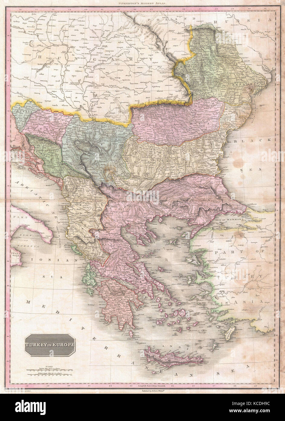 1818, Pinkerton Karte der Türkei in Europa, Griechenland andamp, Balkan, John Pinkerton, 1758 - 1826, Schottischer antiquarische Stockfoto