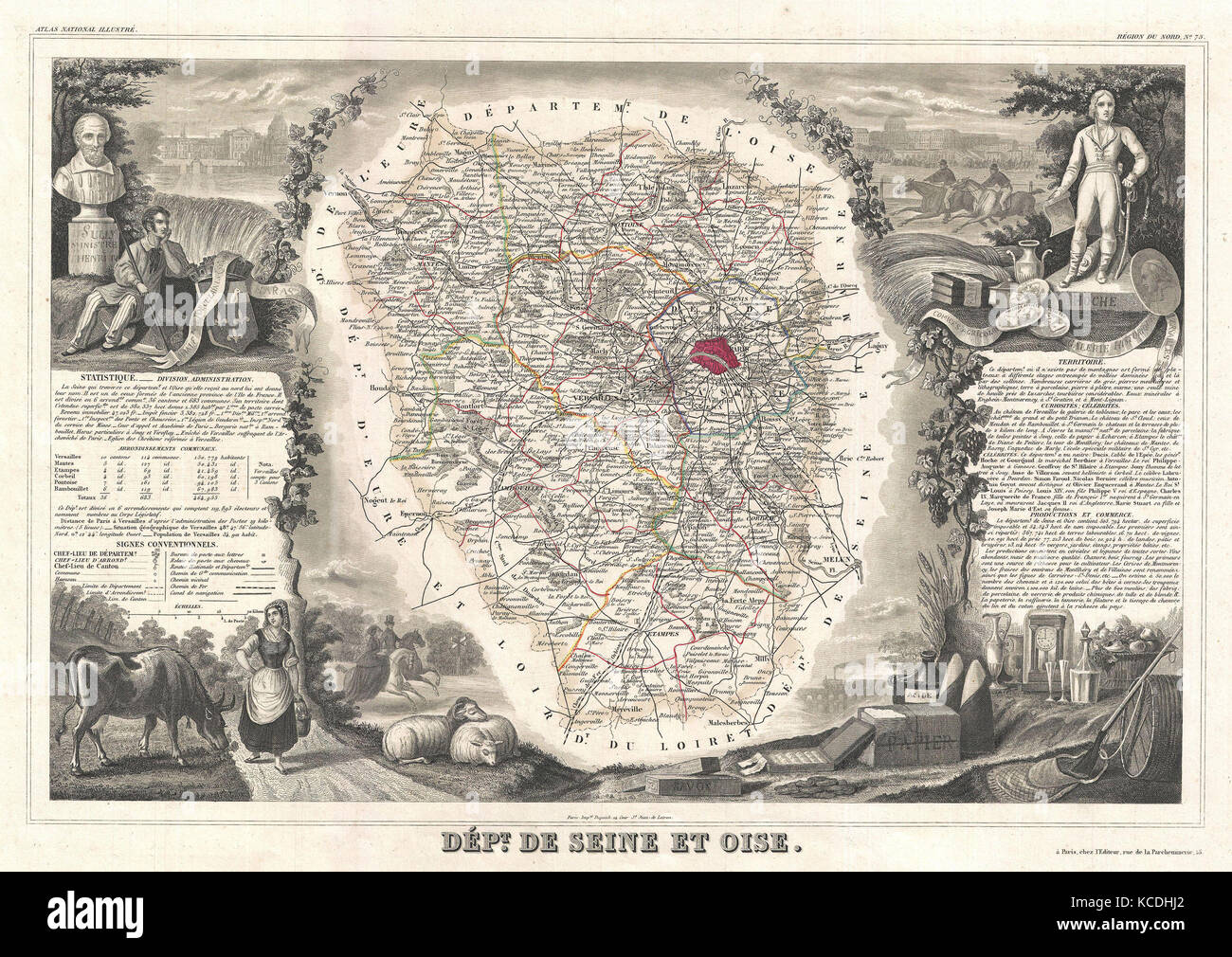 1852, Levasseur Karte von Seine-et-Oise, Paris Stockfoto