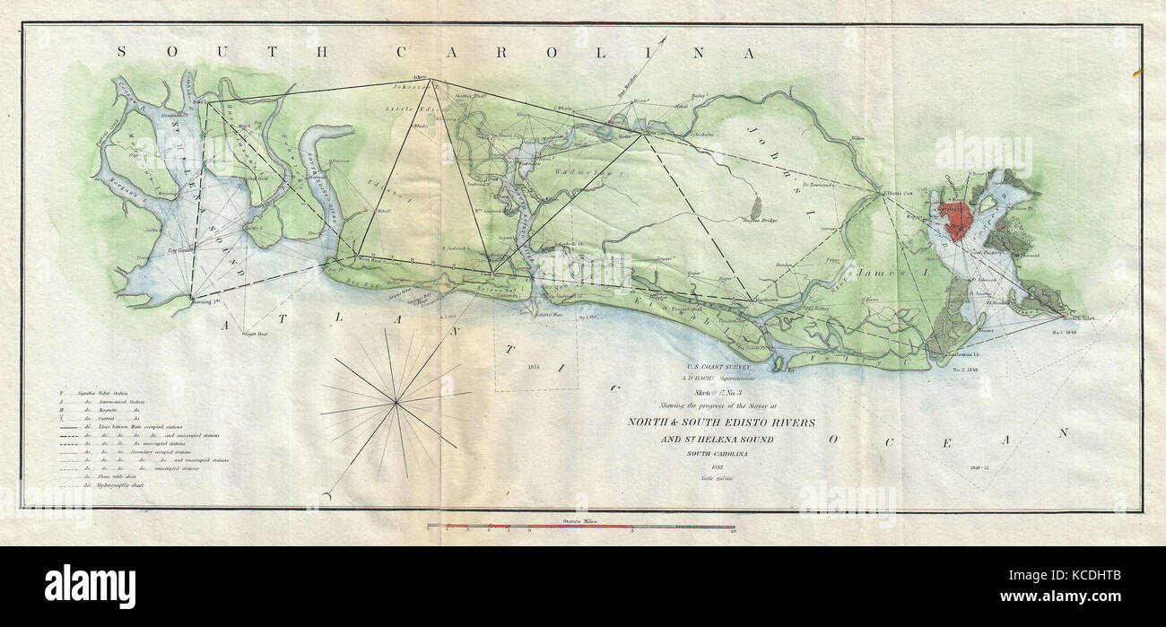 1852, US-Küstenwache Karte von Nord und Süd Edisto Flüsse, South Carolina, Charleston Stockfoto