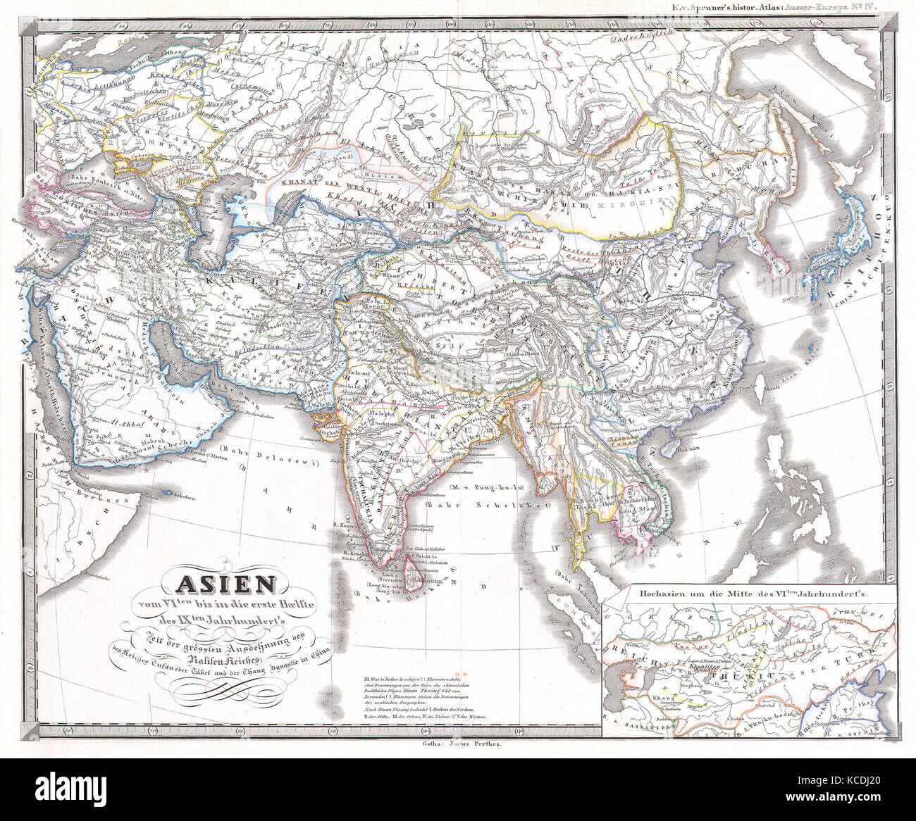 1855, spruner Karte von Asien in Chang Dynastie China, Tufan Tibet Stockfoto