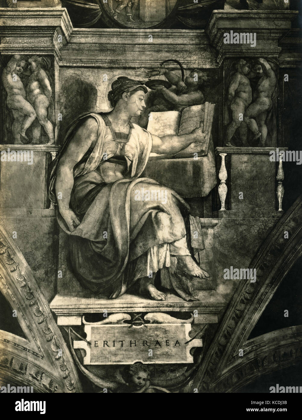 Erithrean Sybil, Fresko von Michelangelo, Sixtinische Kapelle Stockfoto