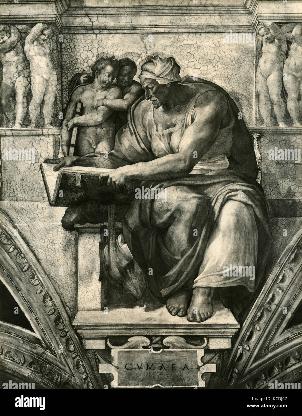 Cumae Sybil, Fresko von Michelangelo, Sixtinische Kapelle Stockfoto