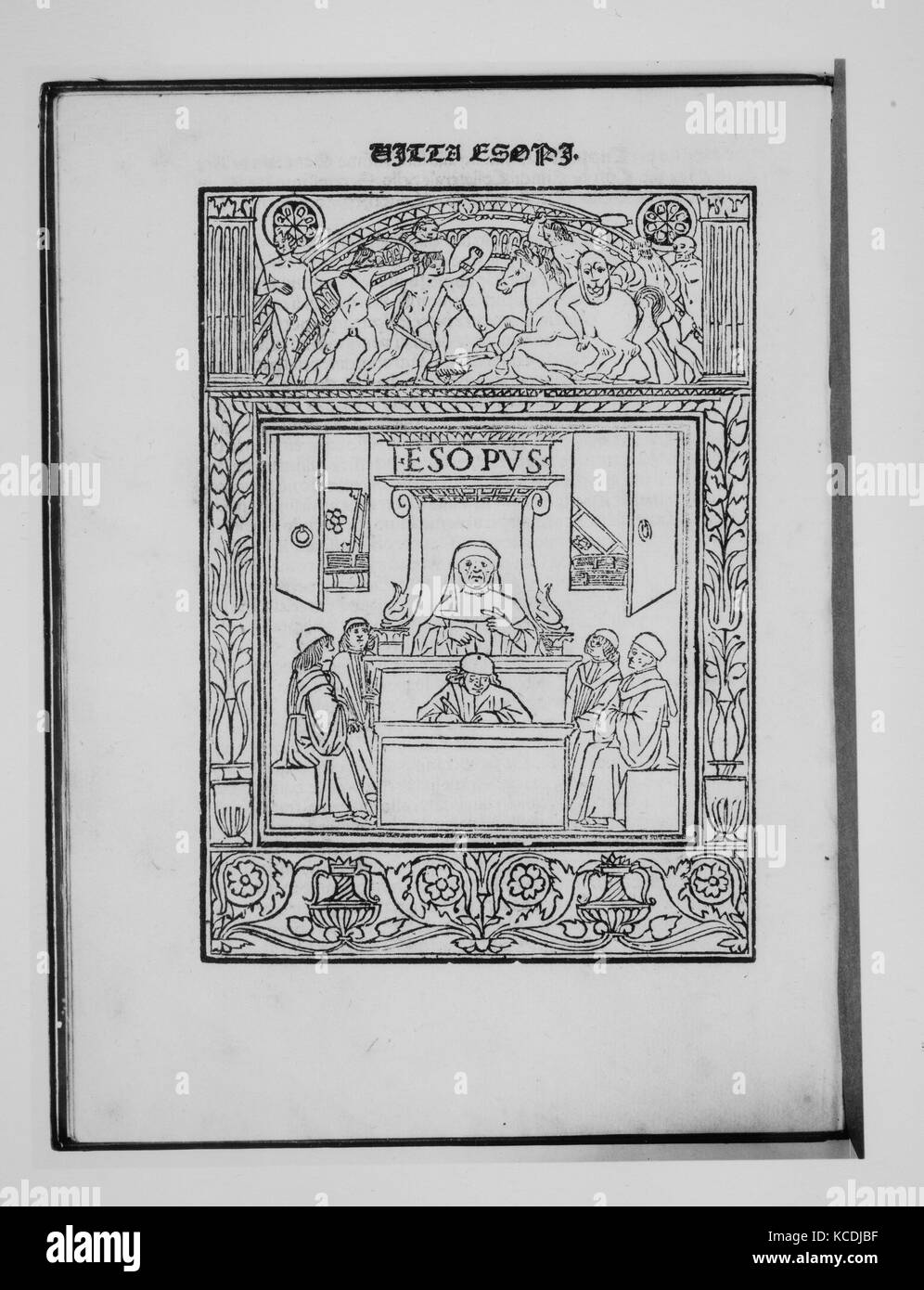 Vita Aesopi, 27. März 1492, gedruckte Buch mit holzschnitt Illustrationen., Bücher Stockfoto