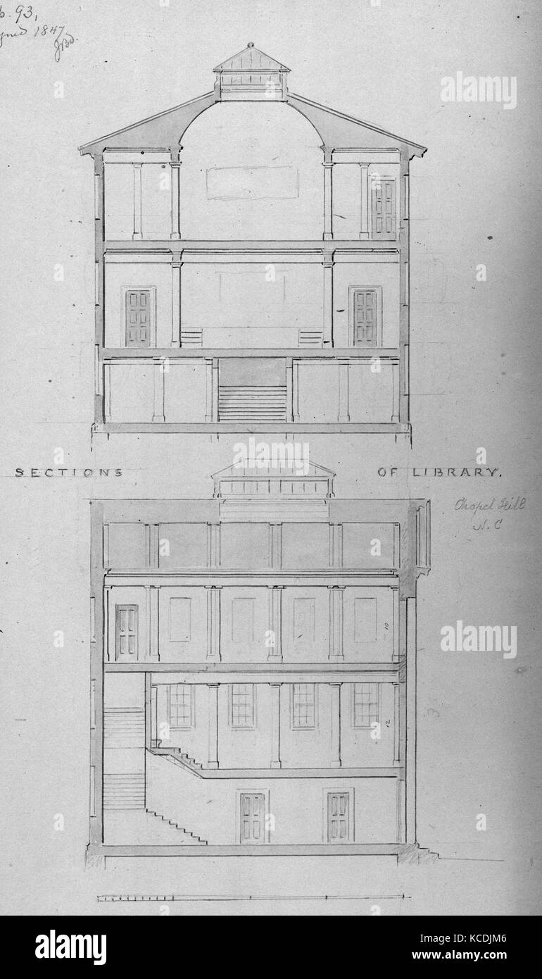 Universität von North Carolina, Chapel Hill, Student Bibliotheken (zwei Abschnitte), Alexander Jackson Davis, 1850 - 58 Stockfoto