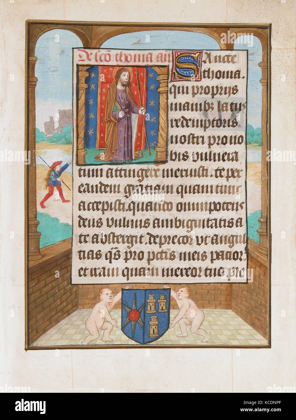 Manuskript Blatt mit Saint Thomas, aus einem Buch von Stunden, Ca. 1500 Stockfoto